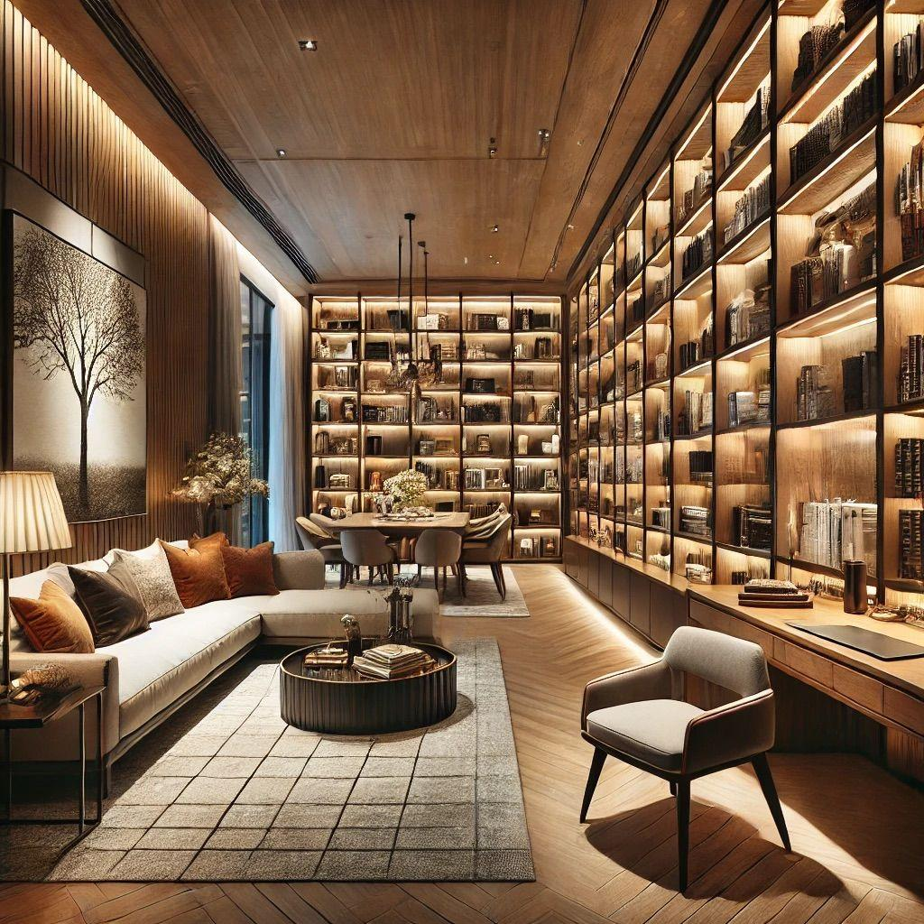 A warm family library designed around reading, conversation, memories, and everyday living